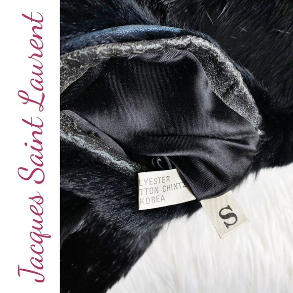 JACQUES SAINT LAURENT VINTAGE 80’S REVERSIBLE BLACK FAUX FUR JACKET, SIZE SMALL - Picture 8 of 12